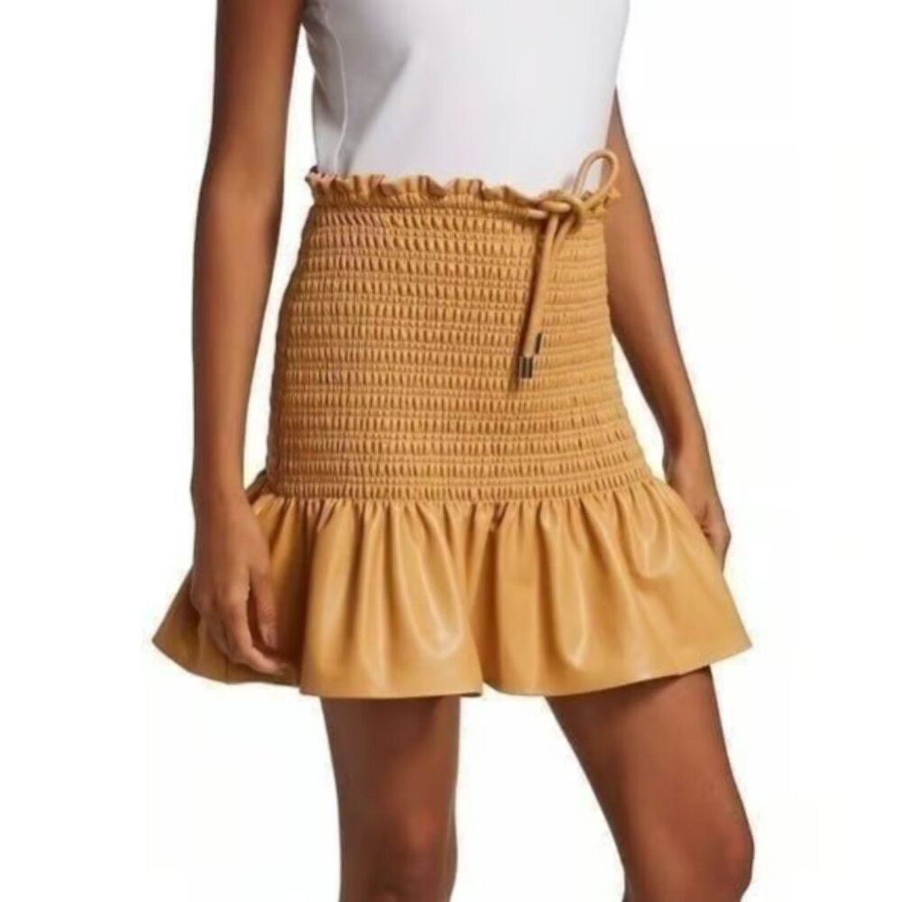 A.L.C. Jenny Smocked Vegan Leather Mini Skirt Quiet Luxury size 0